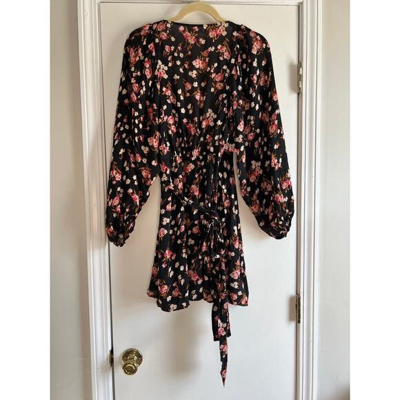 A.L.C. Carlo Floral Black Wrap Floral Mini Dress Silk Sz 6 - Picture 9 of 10